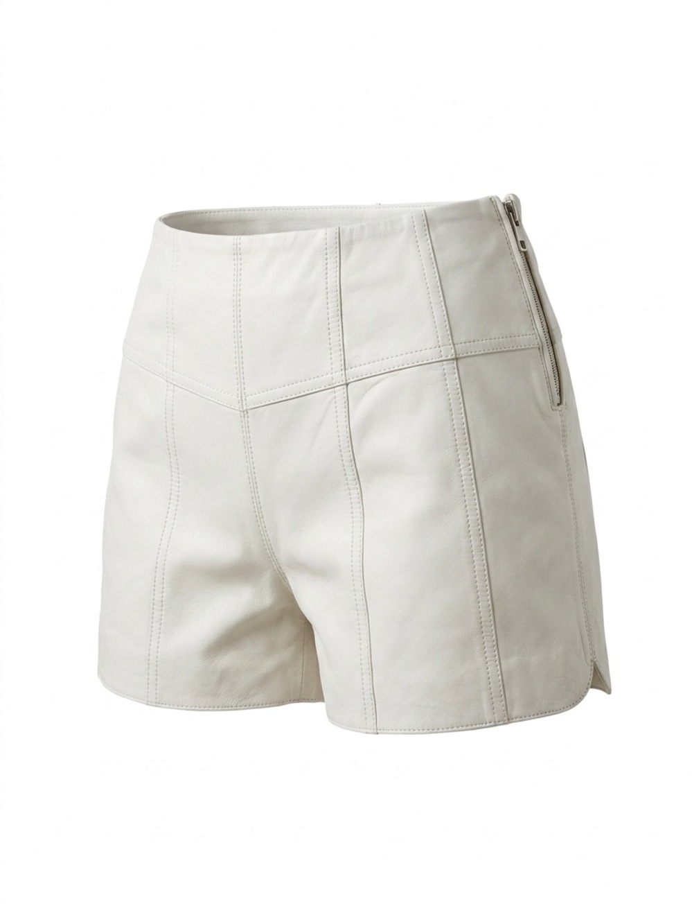 Iro Leather Cream High-Waist Paneled Shorts - Size 38/6